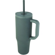 Чаша с капак и сламка, двустенна, 900ml, СИВ