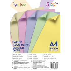 Цветна хартия Gimboo, 5 цвята пастел, А4, 100 листа